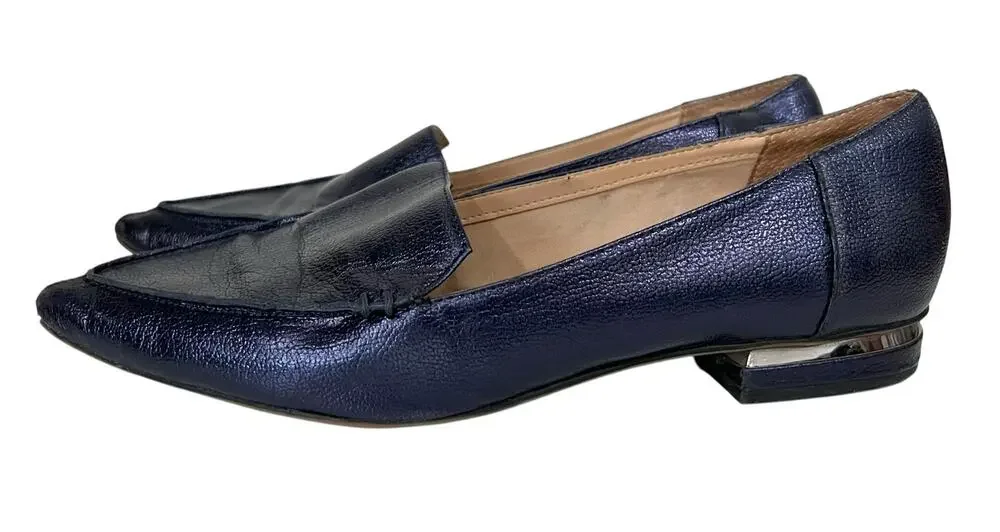 Franco Sarto Starland Blue Pebbled Leather Pointed Toe Loafers Flats Womens 10M